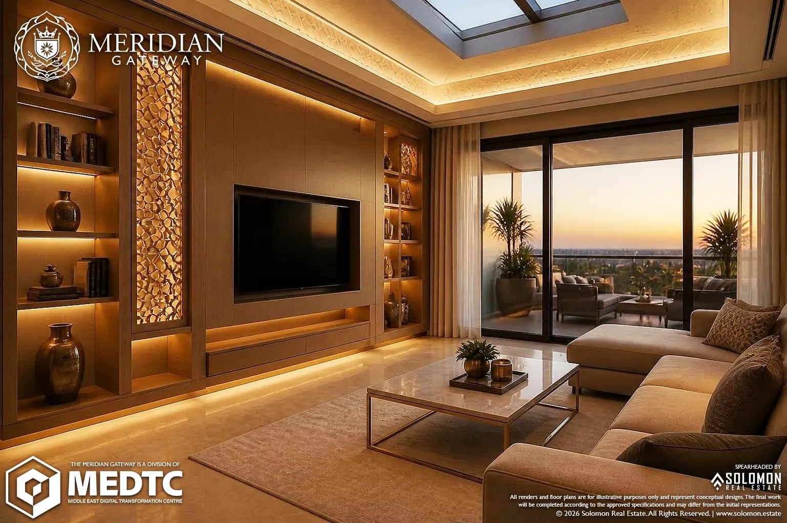 Typical 2-BR Apartment Floor Plan (125 m²) - Living Room (12 m²) - Meridian Gateway